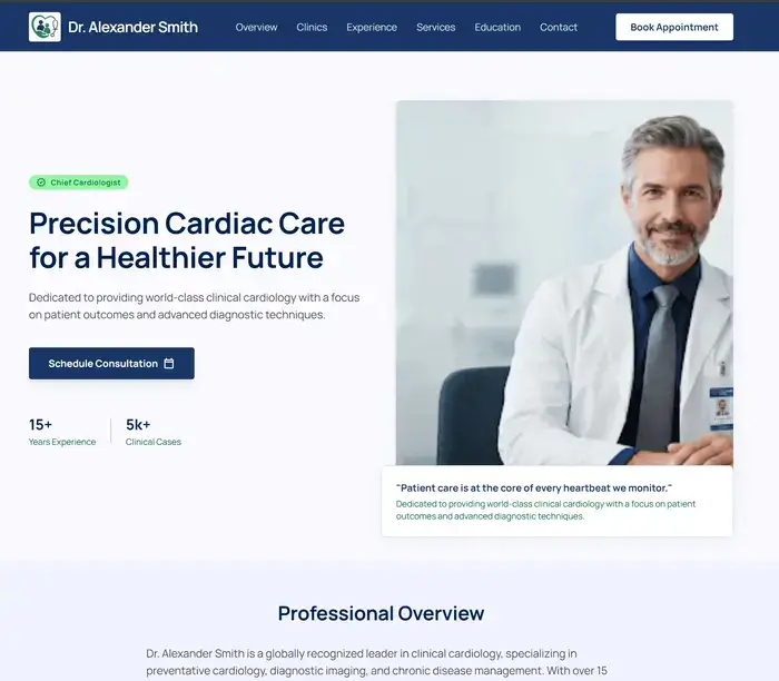 Example of a professional doctor website generated by PatientApp on desktop